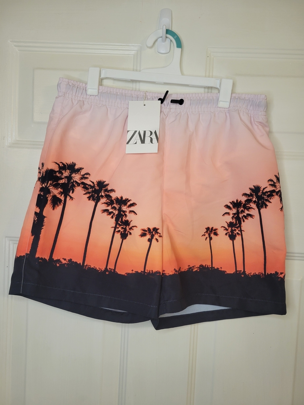 Zara Boy's Sunset Palm Print Swim Shorts - Peach/Black - Picture 2 of 9